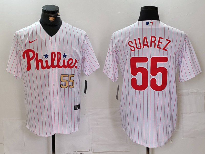 Men Philadelphia Phillies #55 Suarez White stripe Nike Game 2024 MLB Jersey style 2->philadelphia phillies->MLB Jersey